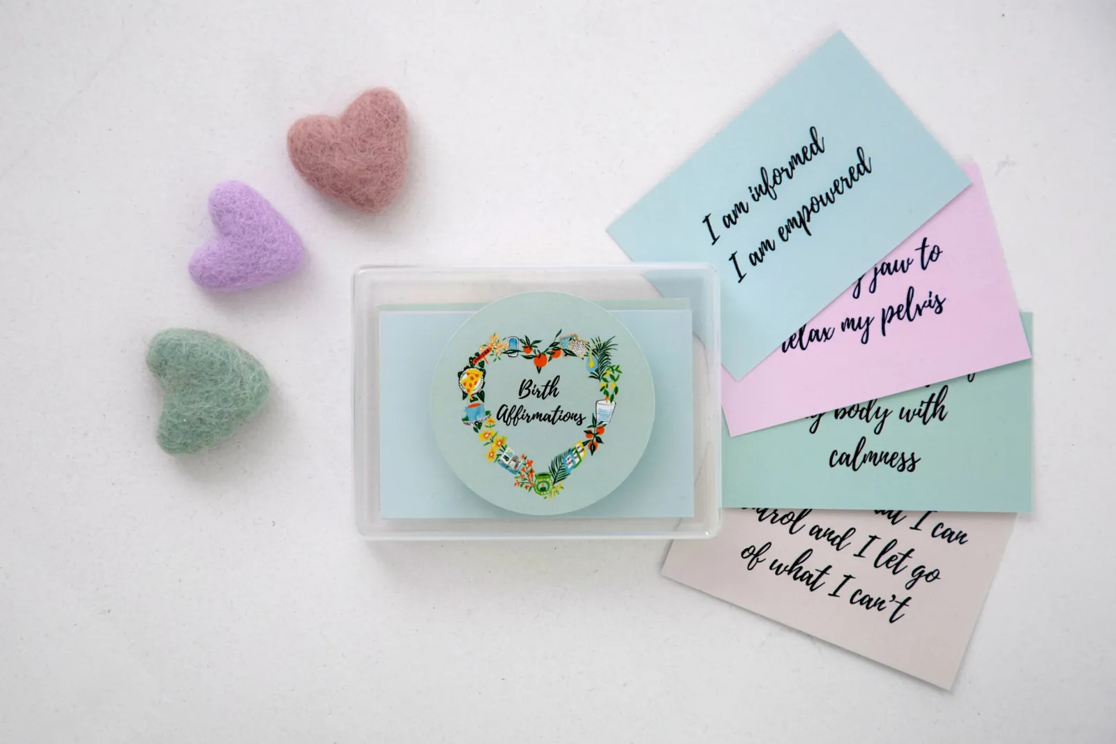 Hypnobirthing birth affirmation cards laid out