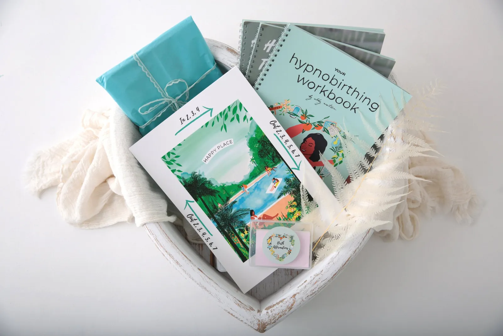 The Birth Shed hypnobirthing workbook and affirmation cards